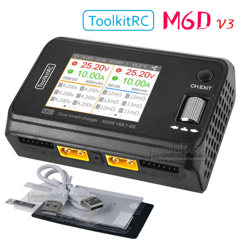 ToolkitRC M6D V3 Charger Black DC 500W Intelligent Dual Channel 1S 2S 3S 4S 5S 6S Toy Model Car Lithium Battery Fast Charging