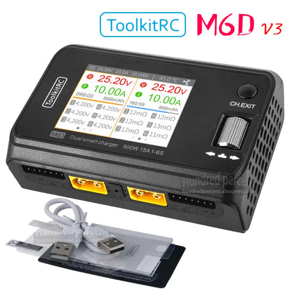 ToolkitRC M6D V3 Charger Black DC 500W Intelligent Dual Channel 1S 2S 3S 4S 5S 6S Toy Model Car Lithium Battery Fast Charging