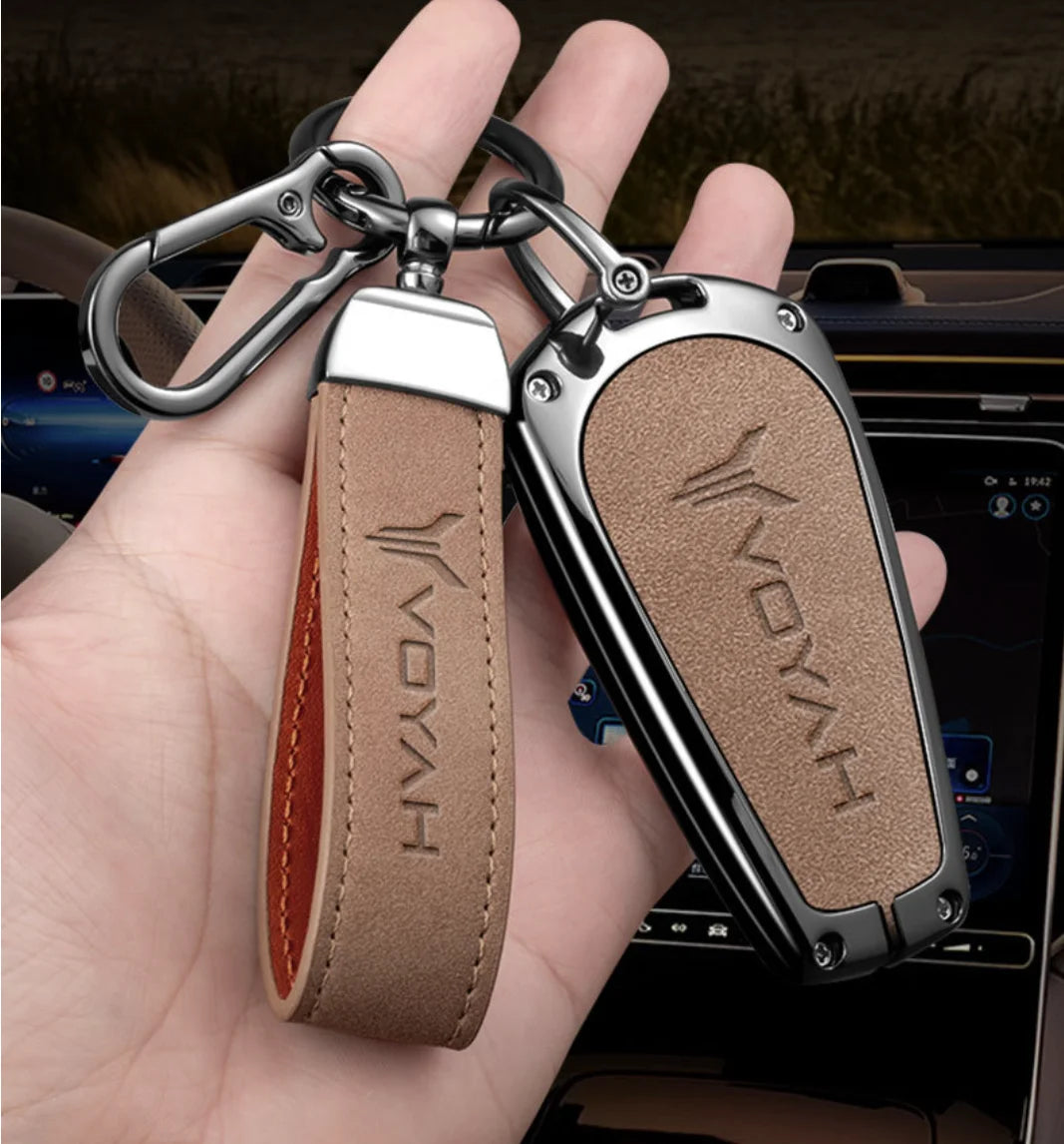 Car Interior Accessories Zinc Alloy Leather Key Case Cover Holder Chain For Voyah Free I-Land Dreamer PHEV Luxury Protective