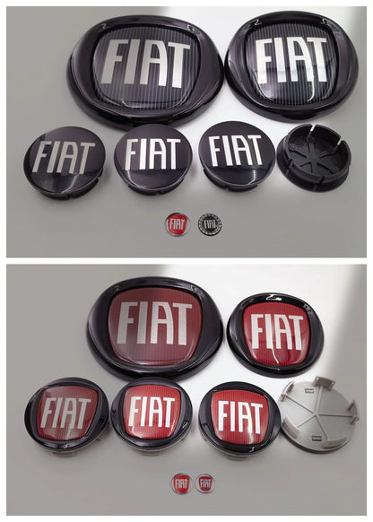8pcs Fiat 500 Car Front Hood Emblem Rear Trunk Badge 95mm 120mm 12cm Wheel Center Logo Hub Cap 50mm 56mm 60mm 5cm 6cm