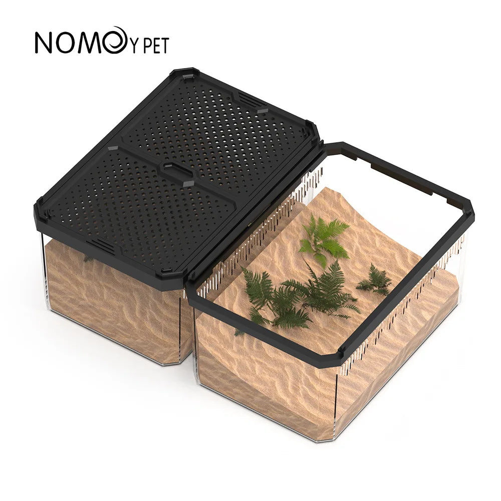 NOMOY Magnetic Sliding Lid Reptile Enclosure - Dual Opening Critter Cage for Crested Geckos, Frogs, Lizards, Snakes & Silkworms