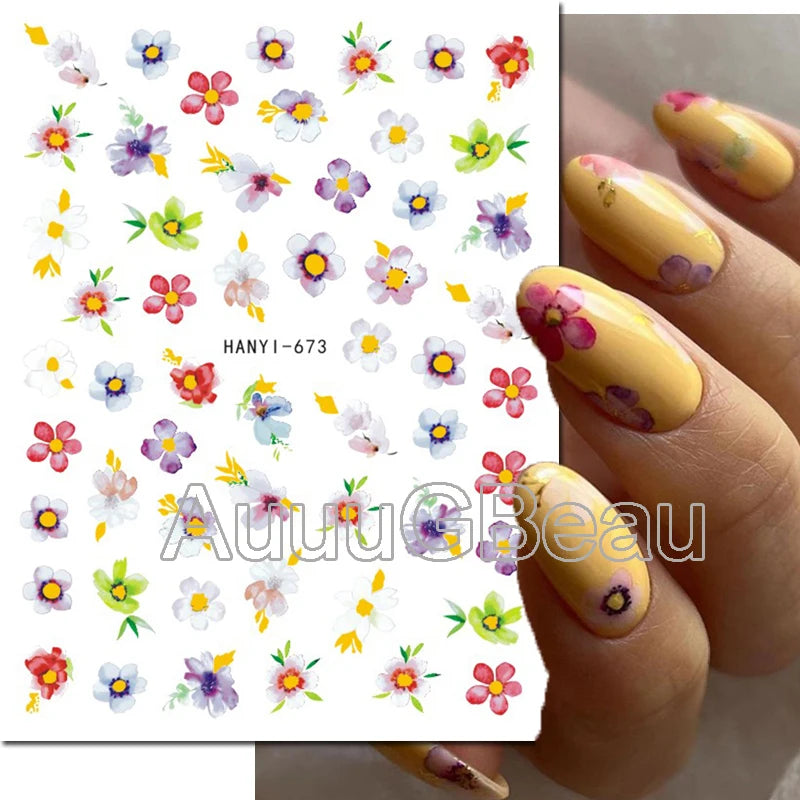 3d Nails Art Decals Spring Fruits Pink Full Tips Peony Magnolia Flowers Adhesive Sliders Stickers Decoration For Nails Manicure