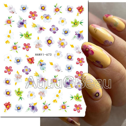3d Nails Art Decals Spring Fruits Pink Full Tips Peony Magnolia Flowers Adhesive Sliders Stickers Decoration For Nails Manicure