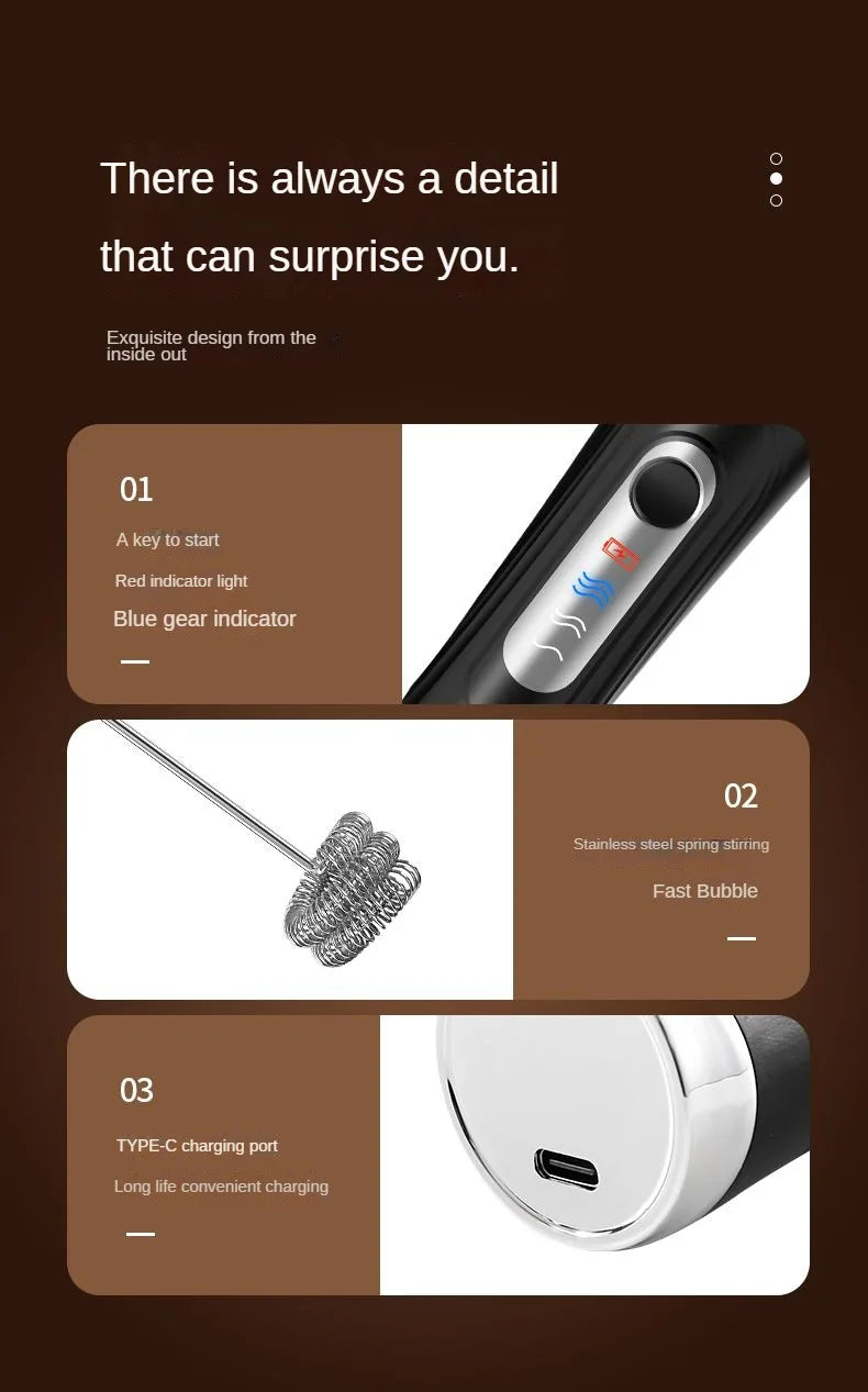 USB Electric Mixer, Handheld Coffee Milk Frother, Portable 3-Speed Blender, Butter Maker, Kitchen Tool, Ingredient Mixer