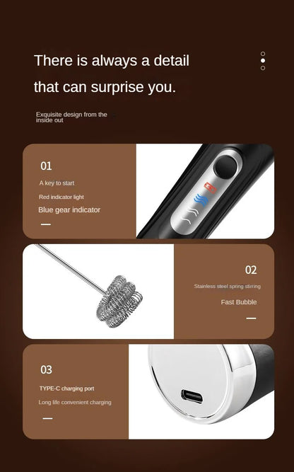USB Electric Mixer, Handheld Coffee Milk Frother, Portable 3-Speed Blender, Butter Maker, Kitchen Tool, Ingredient Mixer