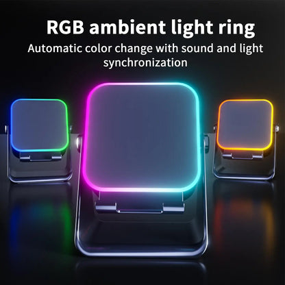 Upgraded Folding Phone Holder With Induction Speaker & Light, 10W Portable Audio Bracket For Desk, Home, Office, Travel Decor