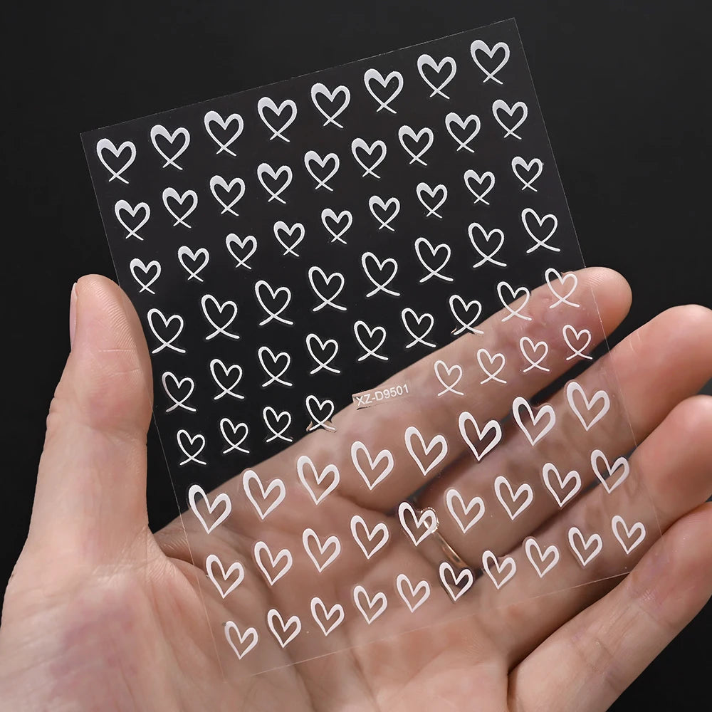 8Colors 3D French Love-Heart Nail Stickers Hollow Sweetheart Adhesive Nail Decals DIY Valentine's Day Simple Manicure Decoration