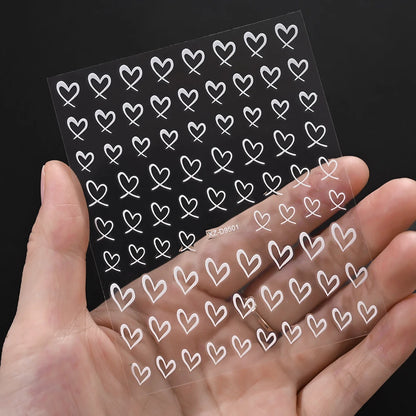 8Colors 3D French Love-Heart Nail Stickers Hollow Sweetheart Adhesive Nail Decals DIY Valentine's Day Simple Manicure Decoration