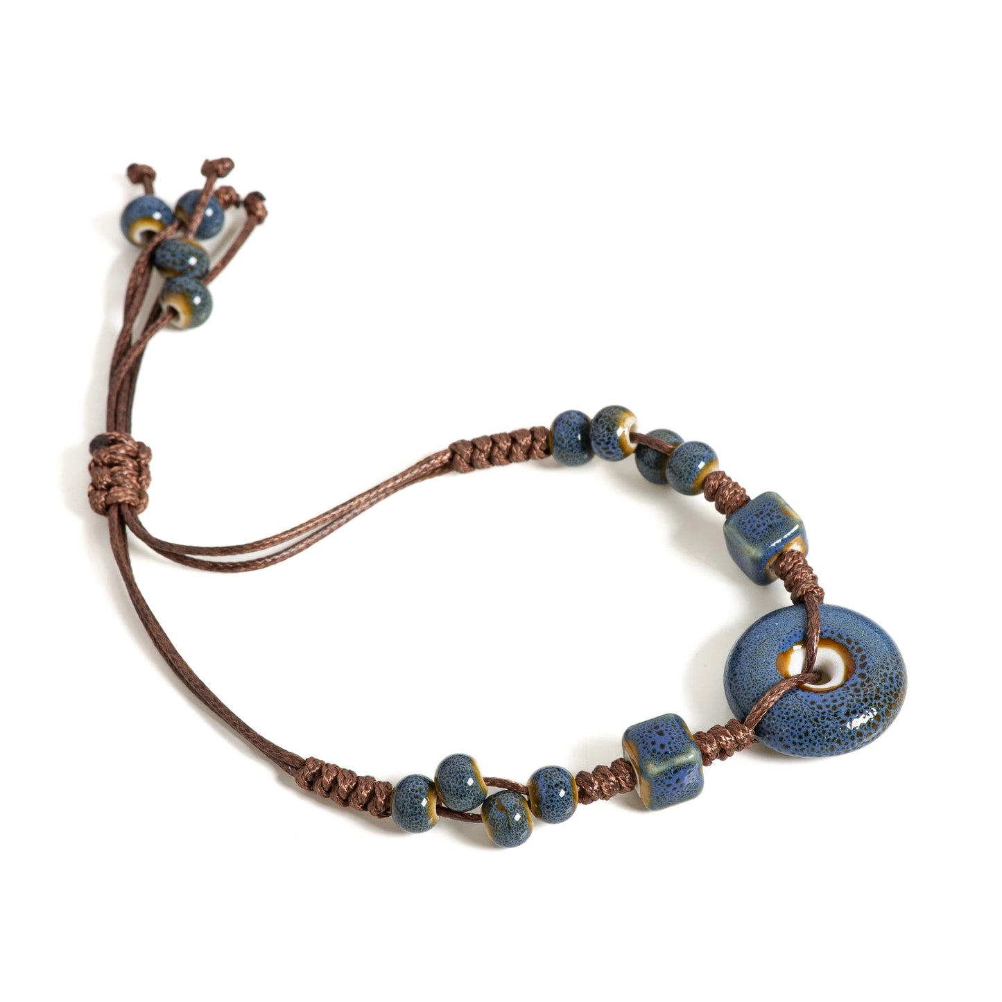 Handmade Glazed Ceramic Peace Buckle Bracelet Adjustable Vintage Boho Jewelry – S02-013