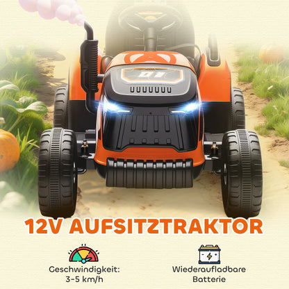 Electric tractor for children, ride-on tractor with remote control, soft start, for children aged 3 to 8, Orange