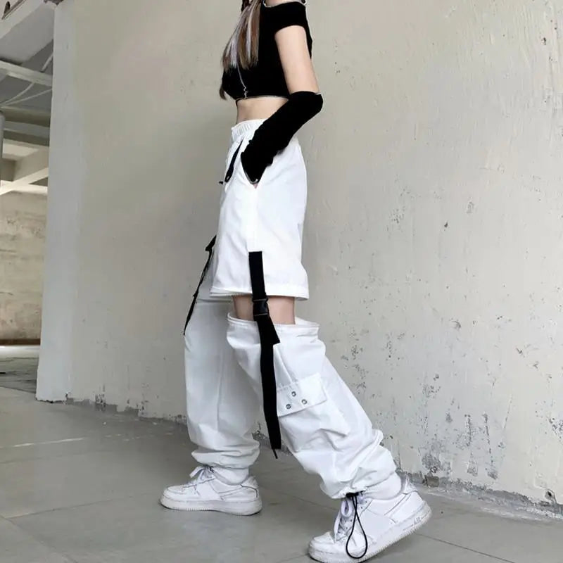 Casual Pants Women Cargo Korean Style Solid Spring Young Ladies Elastic Waist Popular Street Wear  Simple Ins Cozy Cool