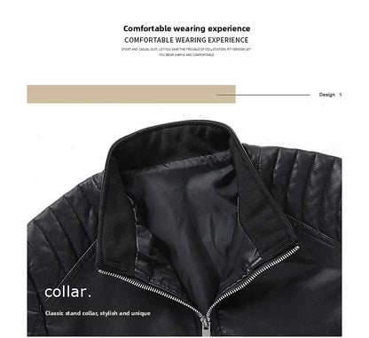 Spring Autumn Men's Biker Style Thin Top Layer Leather Jacket Motorcycle Outerwear Lightweight Korean Version Zipper Closure