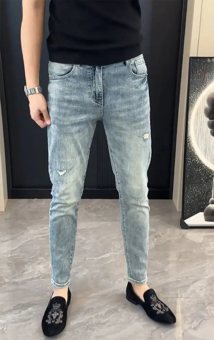 Summer New Slim-fit Men's Jeans Thin Brand Embroidery 2025 Designer Korean Style Clothes Casual Pants Luxury Fashion Pants