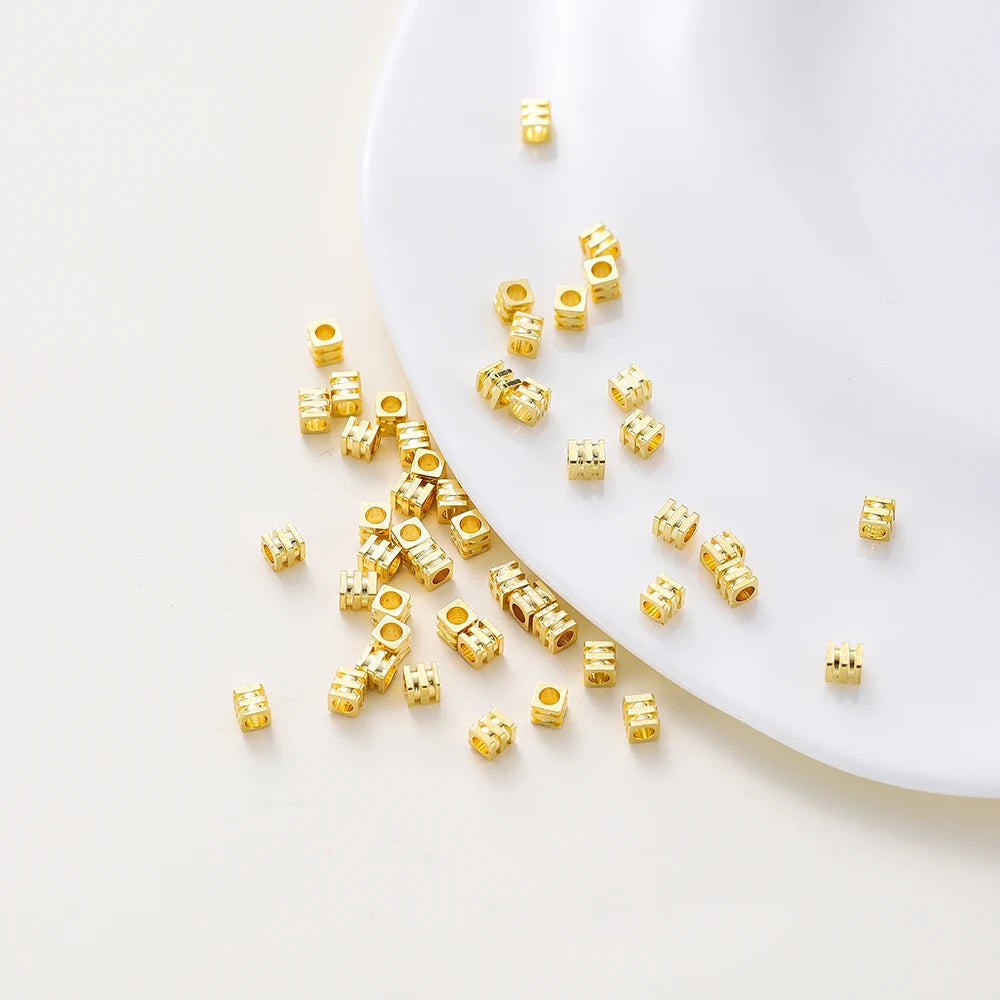 20pcs/lot 14K 18K Gold Square Loose SpacerBrass Beads Necklace Bracelet Beading Seeds For DIY Earing Charms Making Findinds