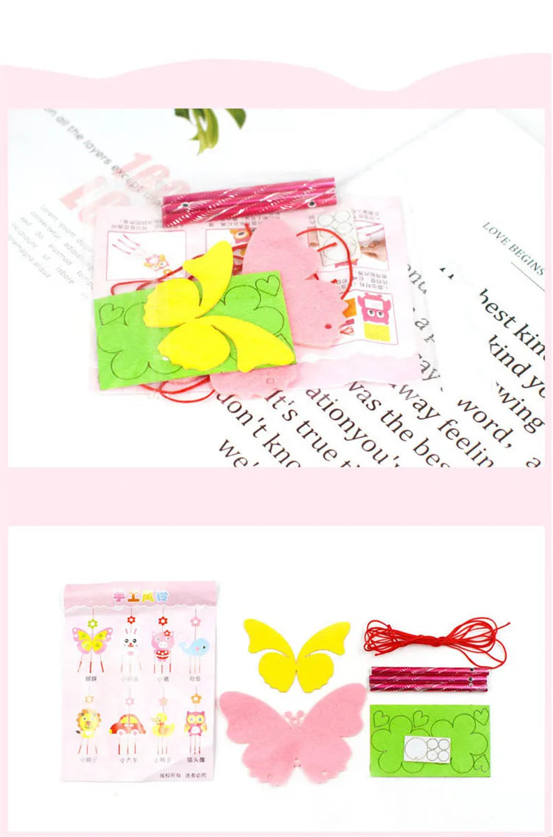 4Pcs/set Children DIY Wind Chimes Handmade Craft Toy Kits Wind Bell Arts Cartoon Hangings Stickers Kids Windbell Toys For Girls