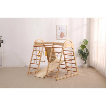 7-in-1 Climbing Scaffold, Include Swing, Swing Rings, Climbing Ladder, Climbing Board, Climbing Net, Slide, for Children's Room
