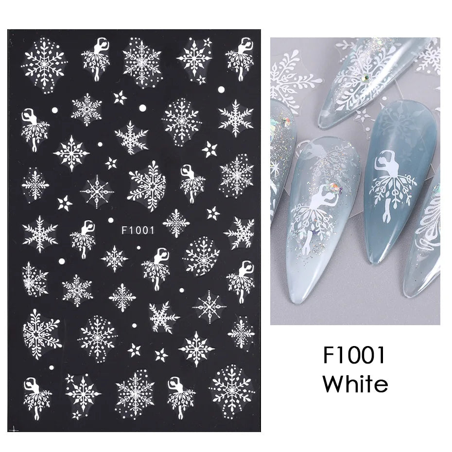 1PCS New Christmas Decorations 2023 New Year Nail Stickers Press on Nails Laser Snowflake Christmas Tree 3D Nail Decal