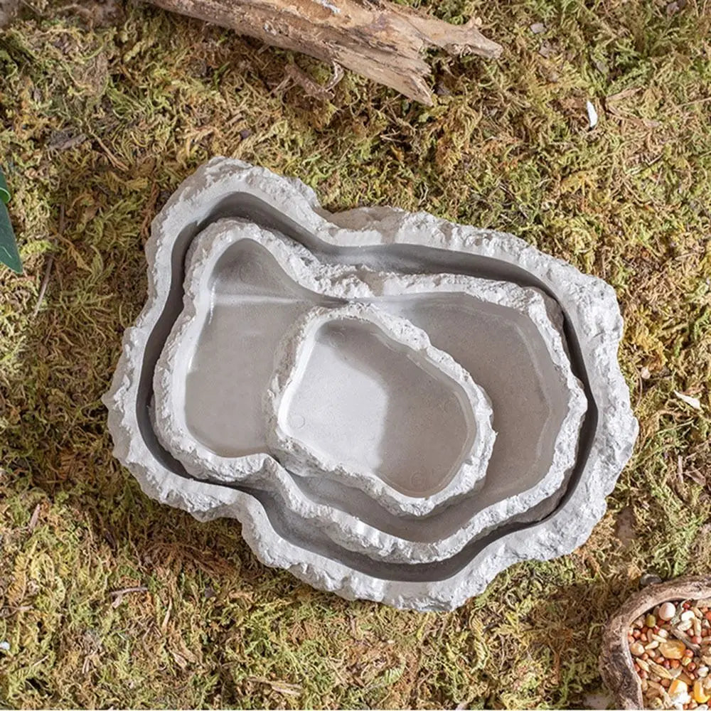 Anti-slip Climbing Pet Food Bowl Easy Clean Realistic Stone Reptile Drinking Water Feeding Tray Safe Durable Reptile Food Bowl