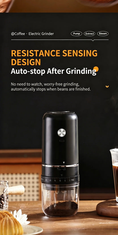 Portable Rechargeable Electric Coffee Grinder, External Adjustable Grind Mill for Espresso & Hand Pour Coffee