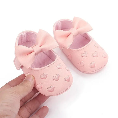 Baby Girls 0-18 Months Indoor First Walker Shoes Soft Cotton Sole Non-Slip Classic Embroidery Bowknot Hook & Loop Infant Booties