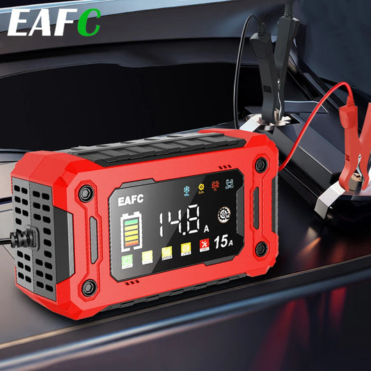12V 8A /12V 15A Car Battery Charger | One-Touch Pulse Repair & Auto Start | All-in-One Fast Charger for Car, Motorcycle, Truck