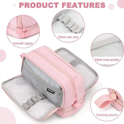 Macaron Color Large Capacity Pencil Case Multi Layer Compartments Eco Friendly Material Zipper Closure for School Storage Bag