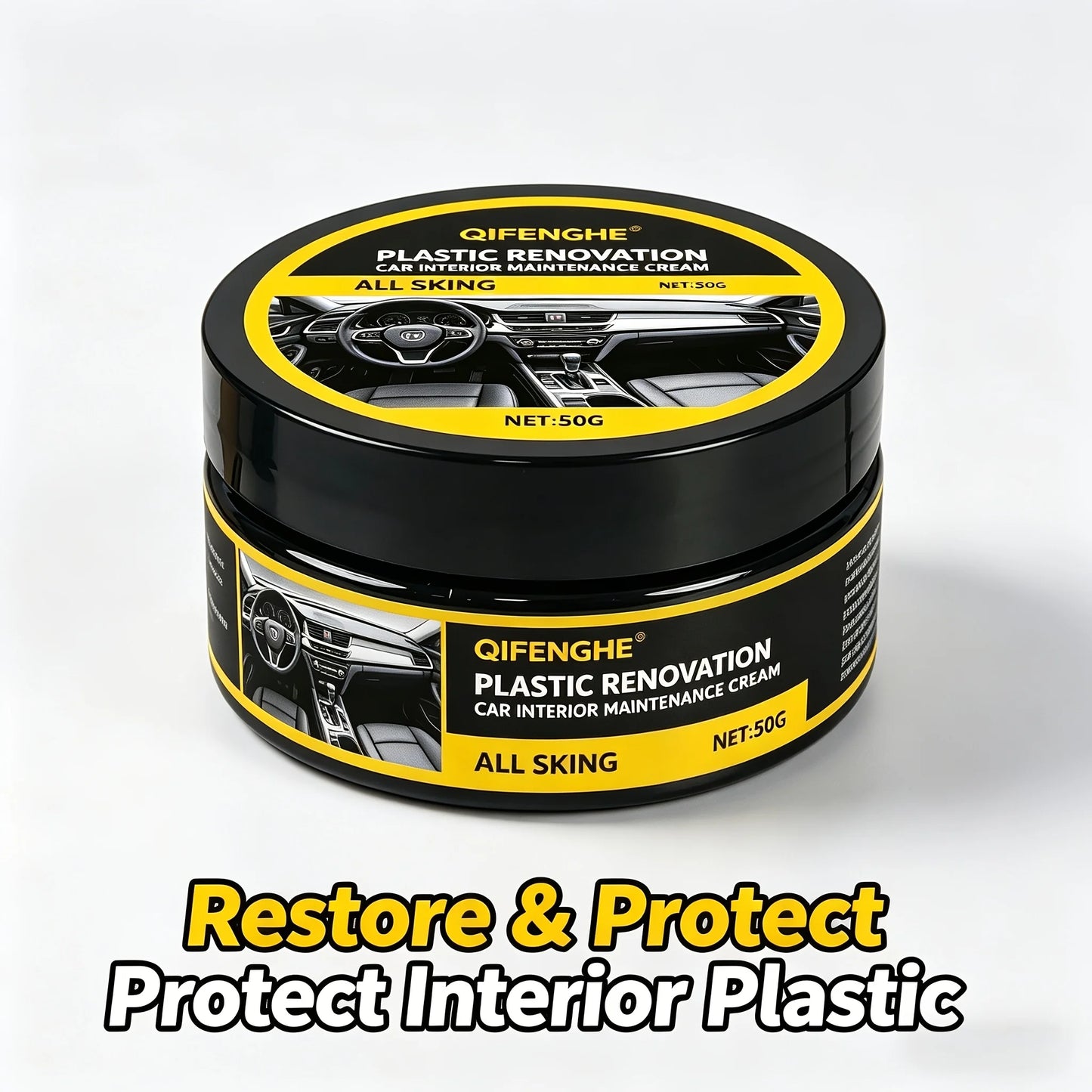 QIFENGHE Plastic Renovation Cream - Car Interior Plastic & Trim Restorer, Revives Faded Black Dashboard & Door Panels, Long-Last
