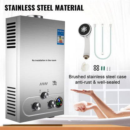 LPG 6L/8L/10L/12L/16L/18L Wasser Heizung 36KW Instant Liquefied Petroleum Gas Wasser heizung Edelstahl Kessel Kit Portable