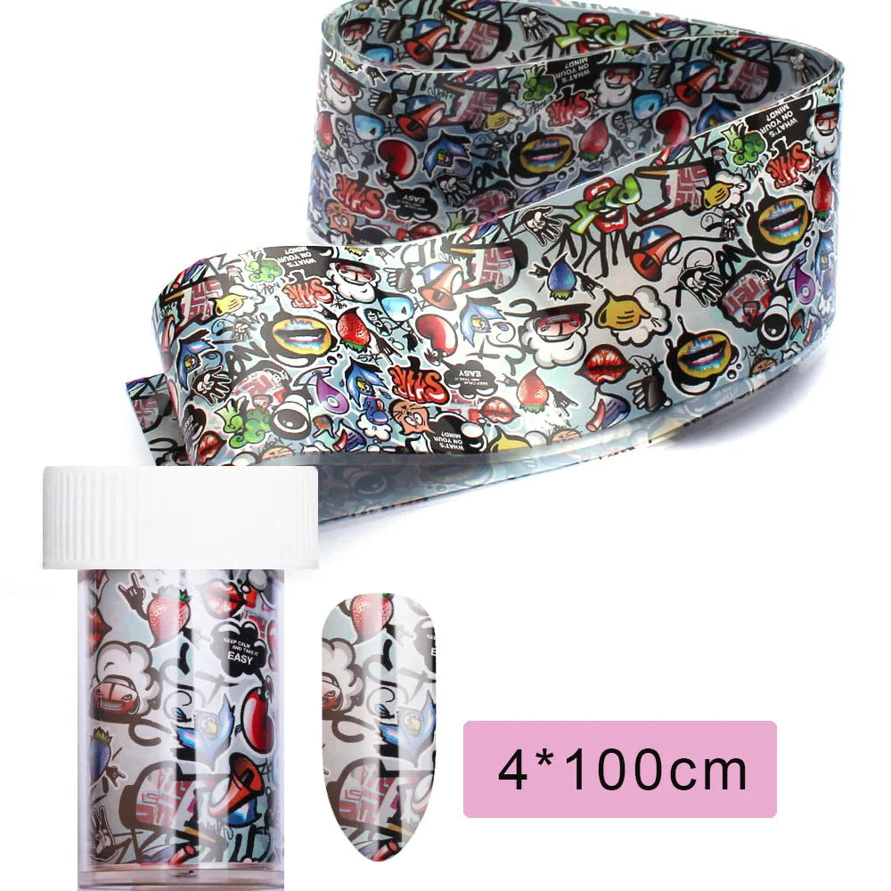 16Pc Holographic Nail Foil Set Starry Transfer 20*4cm Sticker Laser Flowers Leopard Mix Design Decal DIY Nail Art Decoration