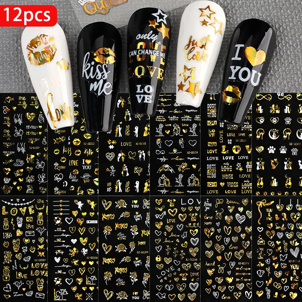 12pcs/set Cute Cartoon Dog/Cat Nail Art Stickers 3D Graffiti Black Cat Dog  Nail Decals 8*10cm Self-Adhesive Cartoon Nail Art Su