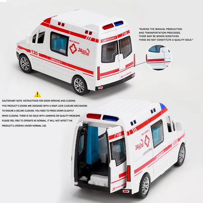 1:32 Mini Car Diecast Ambulance Fire-Truck Policecar Model Sound And Light Vehicle Simulation Collection Gifts Toys