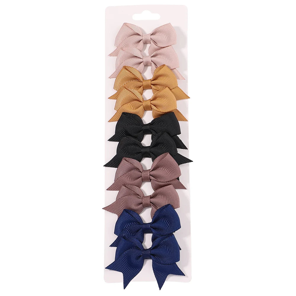 10Pcs/Set New Cute Solid Ribbon Bowknot Hair Clips for Baby Girls Handmade Bows Hairpin Barrettes Headwear Baby Hair Accessories