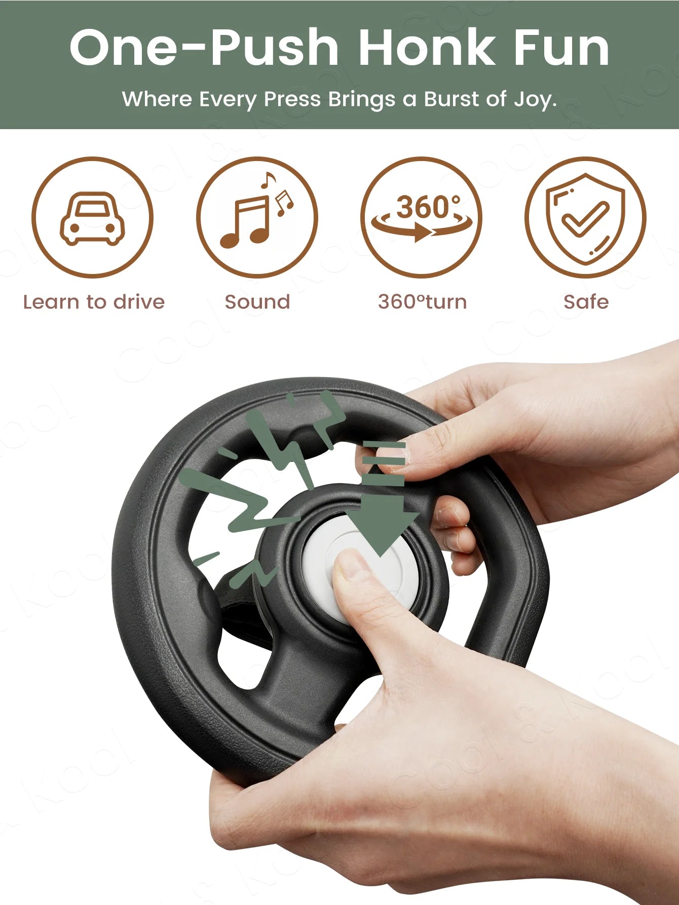 Stroller Steering Wheel  Fun Honking & 360° Rotation to Engage & Calm Fussy Riders, Easy-Attach Design