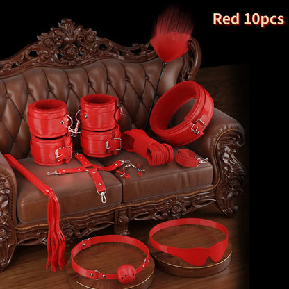 6-10Pcs/Set Sexual Bondage Handcuff Whip Adult Couple Sex Toys Tools Set Erotic Sex Toys for Woman Couples Leather BDSM Kits