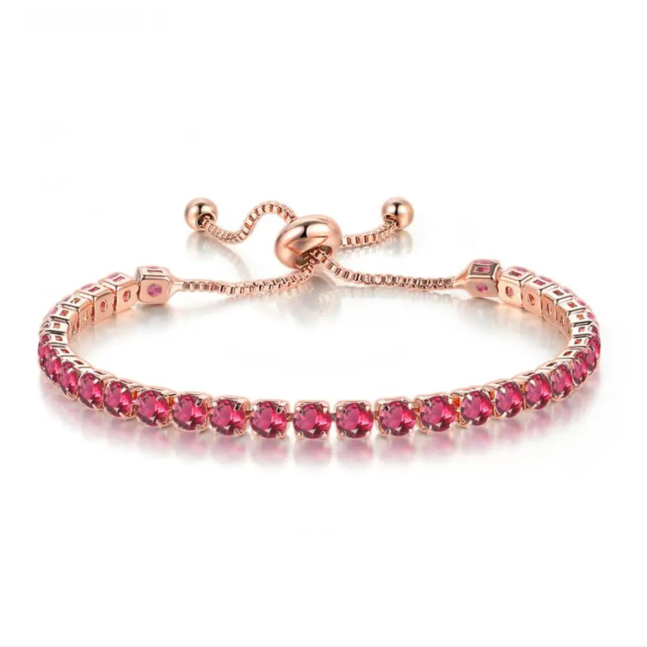 Adjustable Colorful Birthstone Tennis Bracelets for Women 4MM Crystal Bangle Female Hand Chain Trend Jewelry Accessories H133