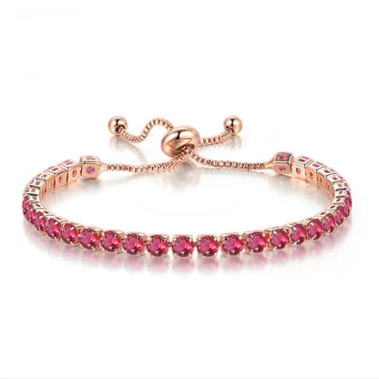 Adjustable Colorful Birthstone Tennis Bracelets for Women 4MM Crystal Bangle Female Hand Chain Trend Jewelry Accessories H133