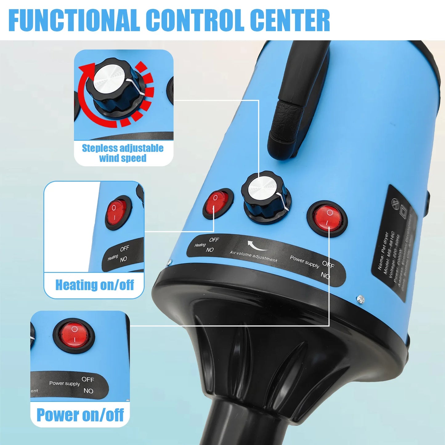 Pet Hair Dryer, Adjustable Wind Speed And Temperature Dog And Cat Grooming Blower, With 4 Different Nozzles, Can Quickly Dry All Pets