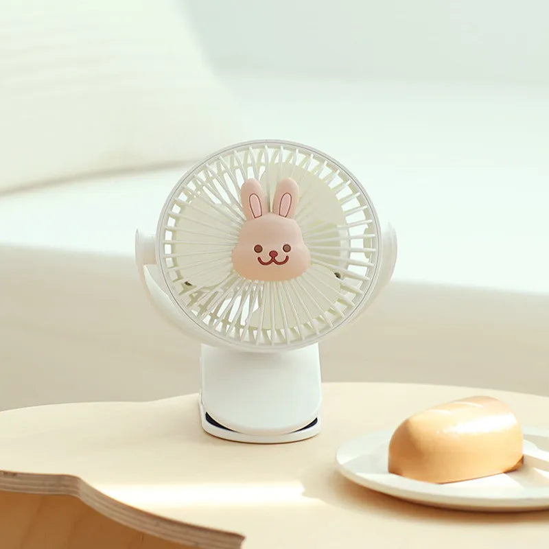 Korean Baby Cart Stroller Fans Portable Outdoor Fan Clip Cute Bear Bunny Rechargeable Handheld Electric Fan for Home 3 Speeds