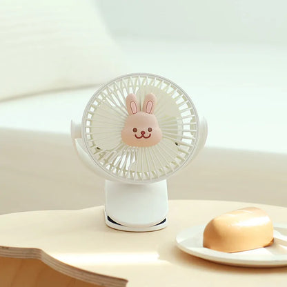 Korean Baby Cart Stroller Fans Portable Outdoor Fan Clip Cute Bear Bunny Rechargeable Handheld Electric Fan for Home 3 Speeds