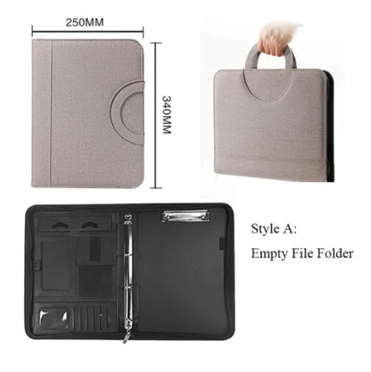 PU leather A4 zipper calculator binder conference file pad folder briefcase tablet portable circular handle file bag
