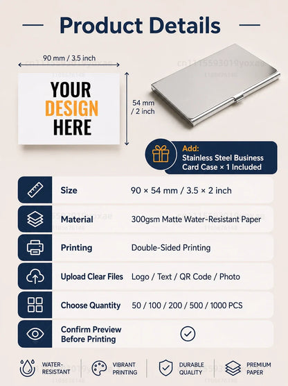 Custom Logo Business Cards 300gsm Matte Water-Resistant Paper Double-Sided Printing Text QR Code Photo 90x54mm 50-1000Pcs Set