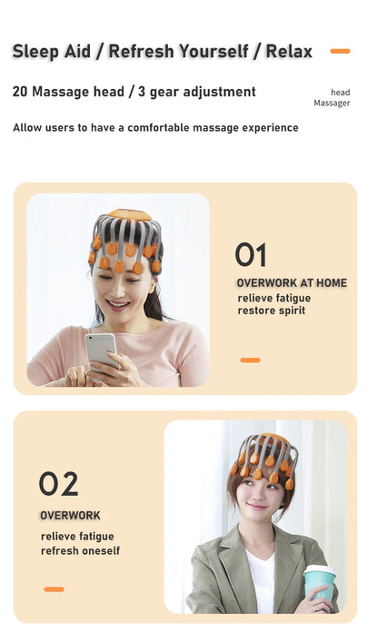20 Massage Heads Orange Scalp Massager - Red Light Vibrating Octopus Scratcher for Relaxation, Stress Relief