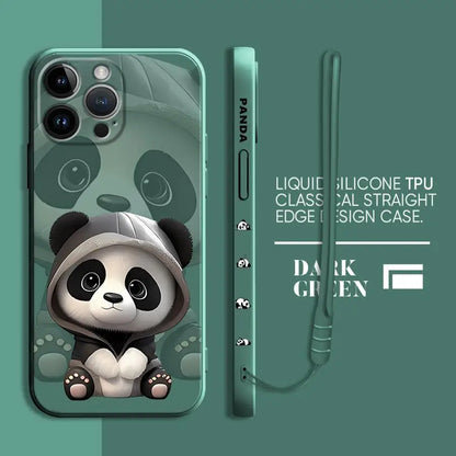 Cute Panda Phone Case for iPhone 11 13 16 Pro 14ProMax 15 Plus XS Max XR SE 8 7 12 Mini Silicone Cover Soft