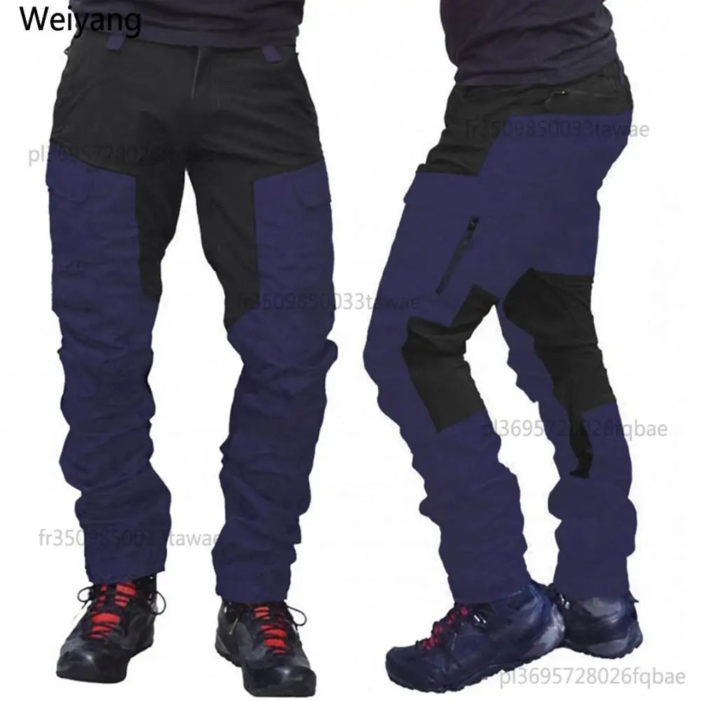 Nylon Men Cargo Pants Color Block Multi Pockets Sports Pants Work Trousers Outdoor Hiking Trekking Army Joggers Pants