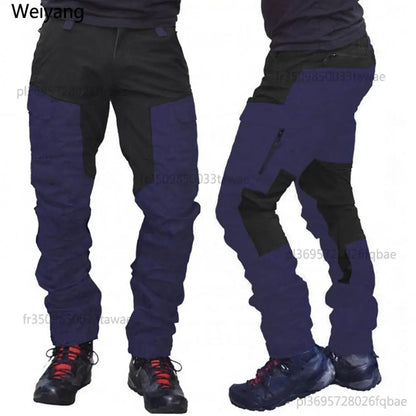 Nylon Men Cargo Pants Color Block Multi Pockets Sports Pants Work Trousers Outdoor Hiking Trekking Army Joggers Pants