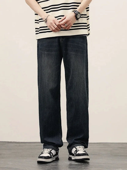 2025Spring Autumn New Men Straight Vintage Fit Jeans Casual Trousers High Quality Male Korean Fashion Baggy Wide Leg Denim Pants