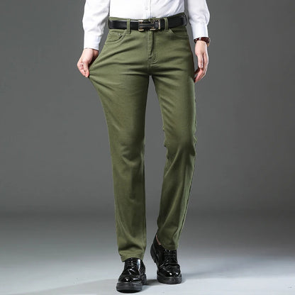 Autumn 96% Cotton Men's Stretch Slim Jeans Army Green Soft Comfortable Casual Straight Denim Pants Trousers Large Size 42
