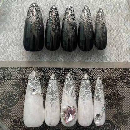10 Rolls/Box New Black&White Lace Nail Transfer Stickers Sexy Lace Flower Full Wraps Nail Decals DIY French Manicure Decorations