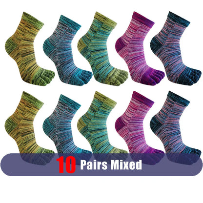 1/5 Pairs Colorful 5 Finger Socks Business Man Cotton Striped Young Casual Sweat-Absorbing Happy Party Dress Toe Short Socks