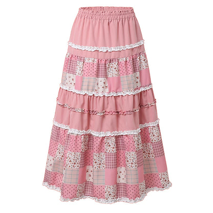 ZANZEA Oversized Long Skirts Women High Waist Print Patchwork Maxi Bottoms Casual Loose Elastic Waist Fashion Jupes Faldas Saia